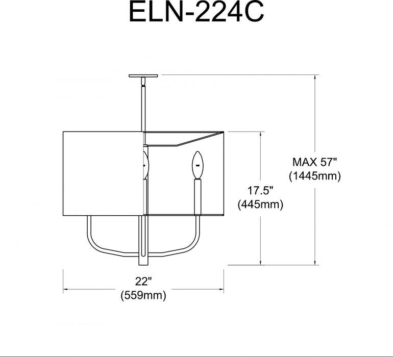 Lustre Eleanor de Dainolite avec abat-jour en tissu blanc, fini noir mat et 4 ampoules