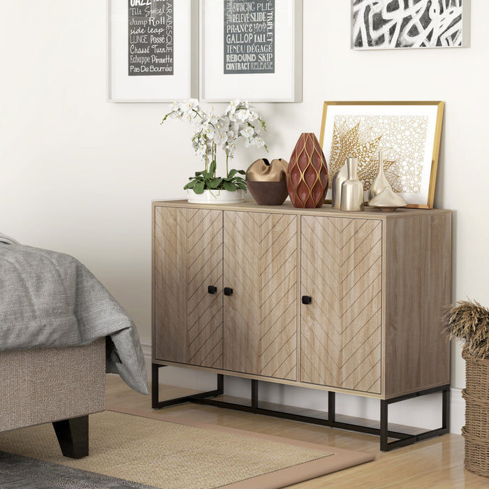 HOMCOM Buffet moderne, meuble buffet avec etageres reglables, chene