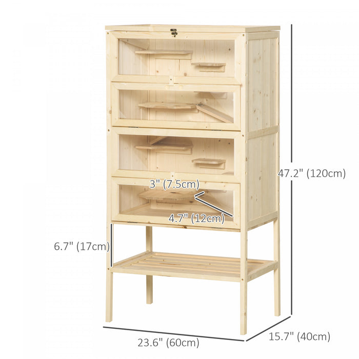 Pawhut Cage A Hamster En Bois De Sapin A 5 Niveaux Souris Rats Petits Animaux Maison De Jeu Centre D'activites D'exercice