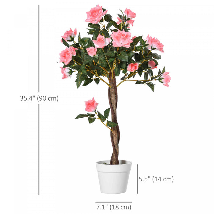 Outsunny Arbre Artificiel Decoratif avec Fleurs Realistes, Rose