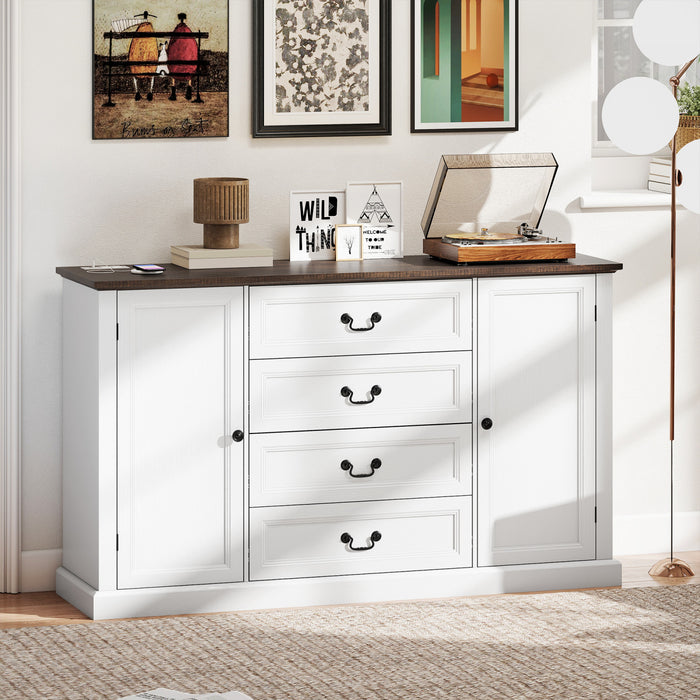 HOMCOM Buffet 58\" avec station de charge, grain de bois blanc