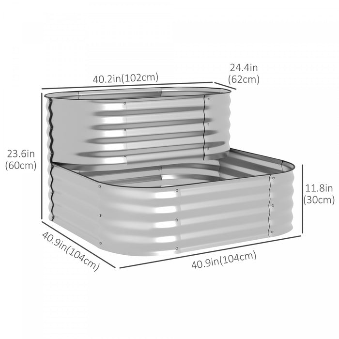 Outsunny Kit De Jardiniere Surelevee A 2 Niveaux, 3.4x3.4x1pi Jardiniere D'exterieur Galvanisee Avec Bordure De Securite Pour Legumes, Fleurs, Fruits Et Herbes, Argent