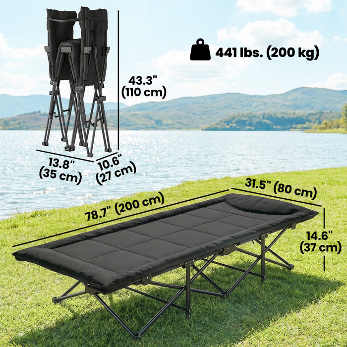 Outsunny Lit de Camping pour Adultes avec Coussin Rembourre, Noir
