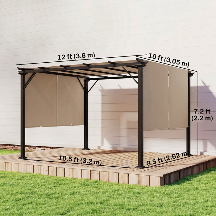 Pergola retractable Outsunny 10' x 12' Auvent, marron clair