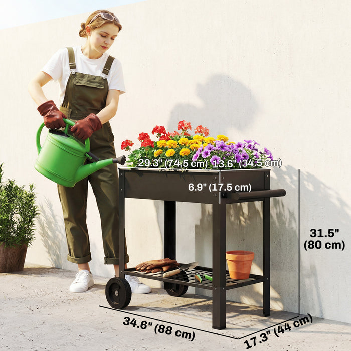 Bac de Jardin Metallique Outsunny, Jardiniere sur Pieds Mobile avec 2 Roues