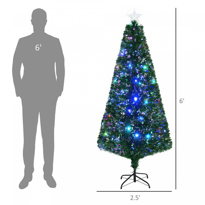 Homcom Arbre De Noel Artificiel A Fibre Optique Pre-eclaire De 6 Pieds Avec 230 Embouts Et 24 Lumieres Led