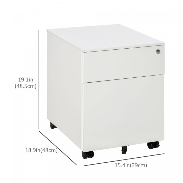 Vinsetto Classeur A 2 Tiroirs, Verrouillable Sur Roues Pour Le Bureau