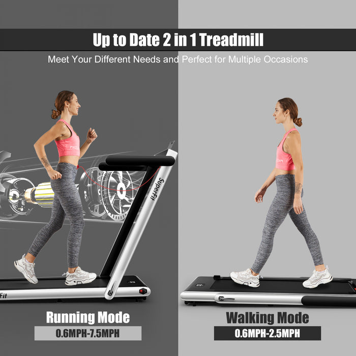 Tapis De Course Pliable 2 En 1 Superfit, Avec Haut-parleur, Telecommande Et Controle Via Application, Moteur 2,25 Hp, 2 Modes : Marche Et Course, Vitesse De 1 A 12 Km/h, Argente