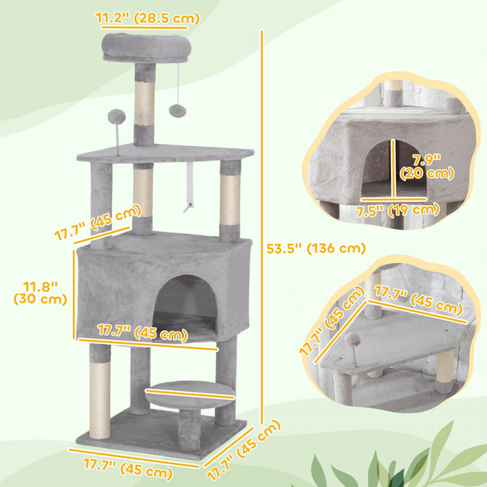 Arbre a chat de 54 pouces avec grand condo et perchoir superieur, gris clair