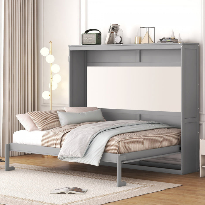 Evelyn Lit mural escamotable gain de place Murphy avec design d’armoire pliable, taille Queen, gris