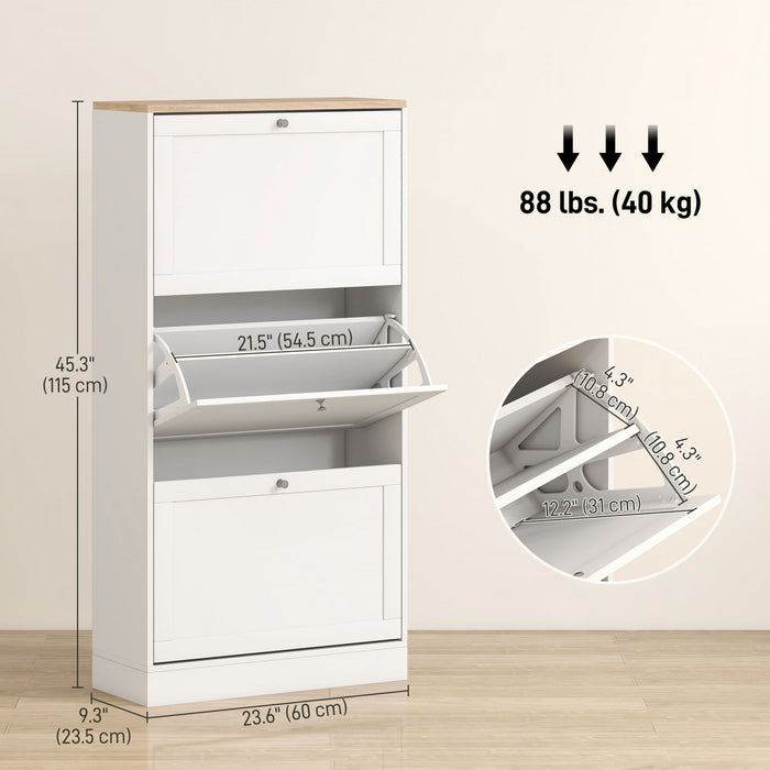 HOMCOM Armoire a chaussures moderne pour 18 paires de chaussures, Blanc