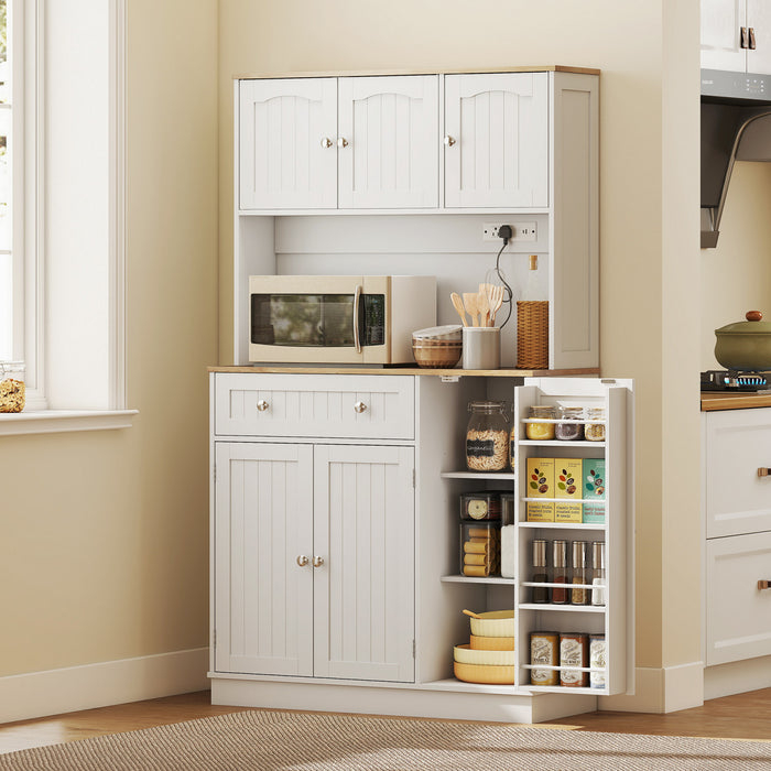 HOMCOM 68\" Pantry Cabinet, Kitchen Cupboard with Charging Station, White