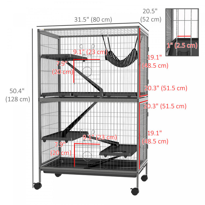 Pawhut Cage Roulante A 5 Niveaux Pour Petits Animaux, Cage Pour Cochon D'inde, Furet, Chinchilla, Chaton, Lapin, Petite Maison De Jeu Pour Animaux De Compagnie Avec Hamac, Plateau Amovible, Gris