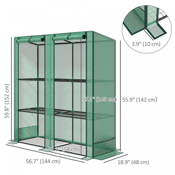 Outsunny Mini Serre Adossee Avec Etageres A 3 Niveaux, Vert
