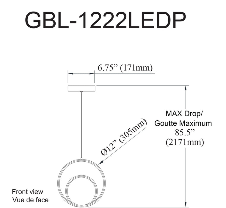 Luminaire suspendu Gabriel de Dainolite en silicone blanc qui diffuse la lumière, avec fini laiton vieilli et ampoule à DEL de 22 W