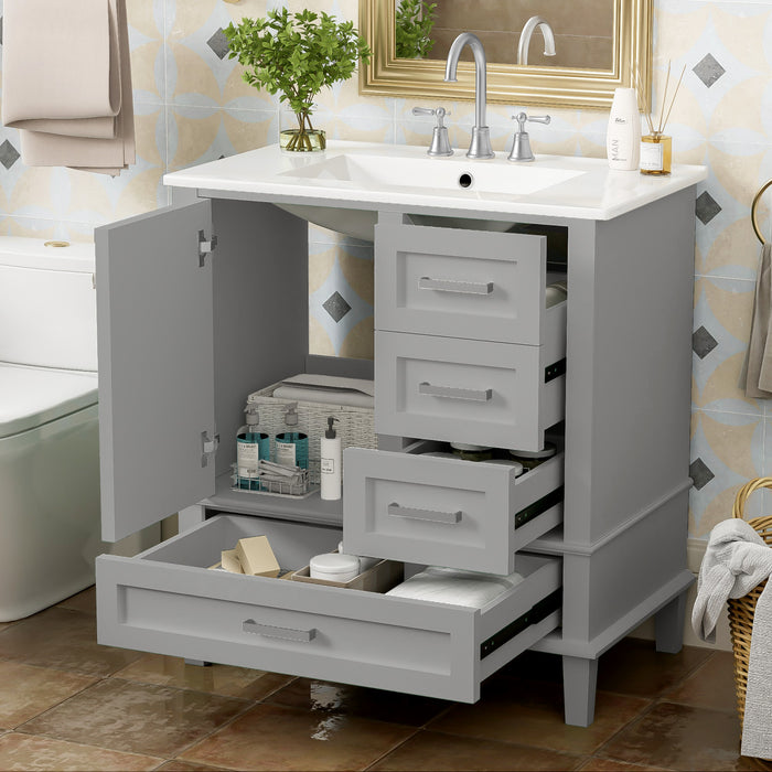 Katherine Meuble-lavabo De Salle De Bain 30 Po En Bois Massif Avec Lavabo Integre - Gris