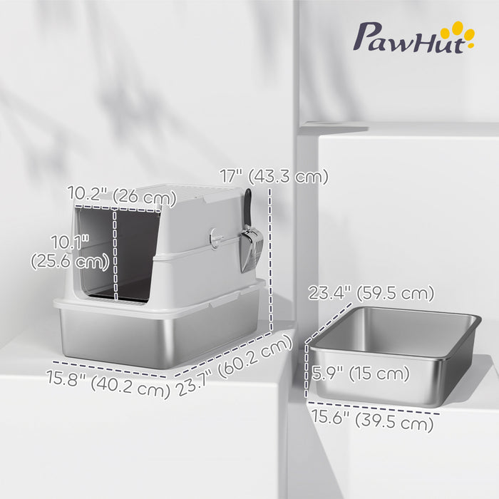 Xl Stainless Steel Cat Litter Box For Big Cats With Flip Top
