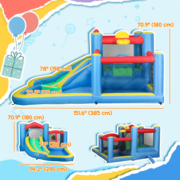 Qaba Chateau Gonflable Pour Enfants Avec Souffleur, 12.6' X 9.5' X 5.9'