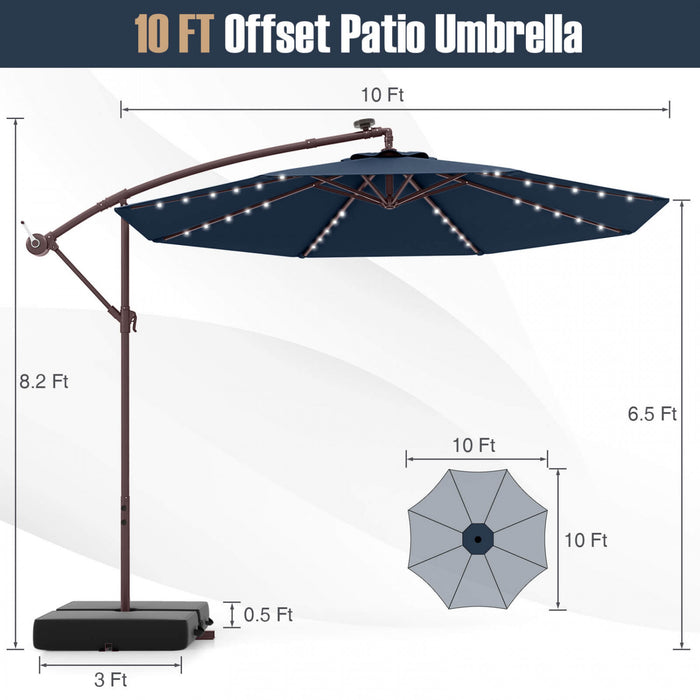 Costway Parasol suspendu deporte 10FT avec 32 LED, sac de sable, base croisee pour exterieur