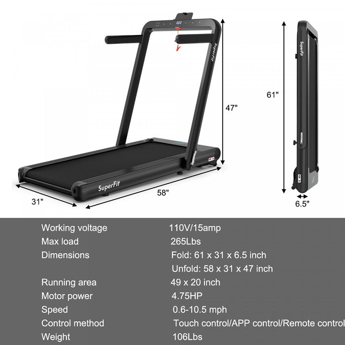 Tapis De Course Pliant 2 En 1 16km/h Superfit – Avec Bluetooth Et Controle Via App
