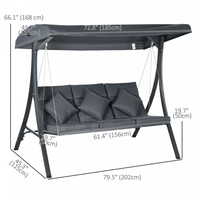 Outsunny Balancelle de patio pour 3 pers, banc d'exterieur, gris fonce