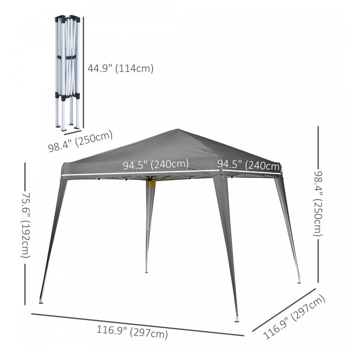Outsunny 8' X 8' Pop Up Canopy Avec Jambes Inclinees, Tente Pliante Exterieure, Kiosque Portable De Fete De Jardin Avec Sac De Transport Pour Le Camping, Partie, Pique-nique, Gris