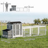 PawHut 118"L Chicken Coop, Large Wooden Hen House with Run, Pull-Out Tray, Waterproof Roof, Nesting Box, Swing, Roosting Bars, Outdoor Chicken House for 3-4 Hens, Light Grey