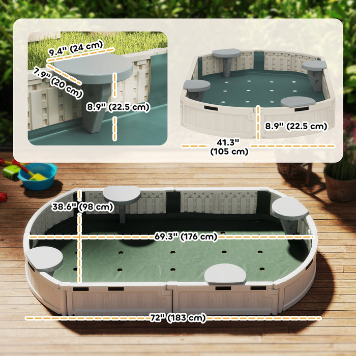 Outsunny Bac A Sable Pour Enfants Avec Couvercle, Bac A Sable Pour L'exterieur Avec Siege D'angle, Assemblage Facile, Station De Jeu De Sable Pour Le Jardin, Blanc Creme