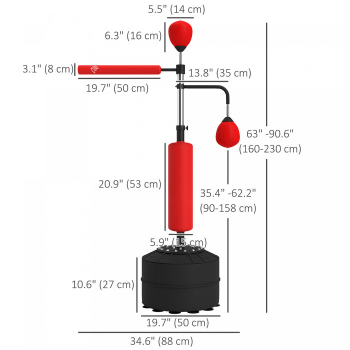 Soozier Sac De Frappe Avec 2 Balles De Vitesse, Barre Reflexe 360°, Rouge