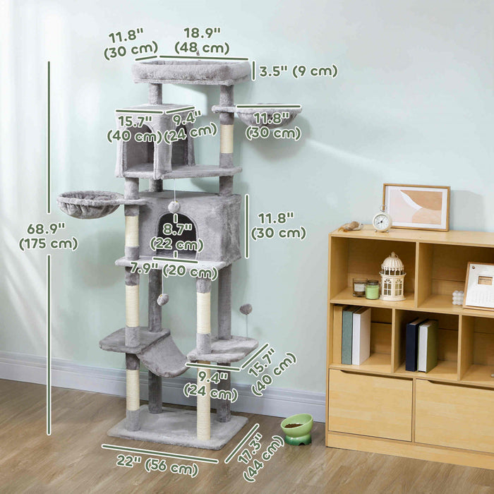 69\" Cat Tree with 2 Condos for Indoor Cats, Light Grey