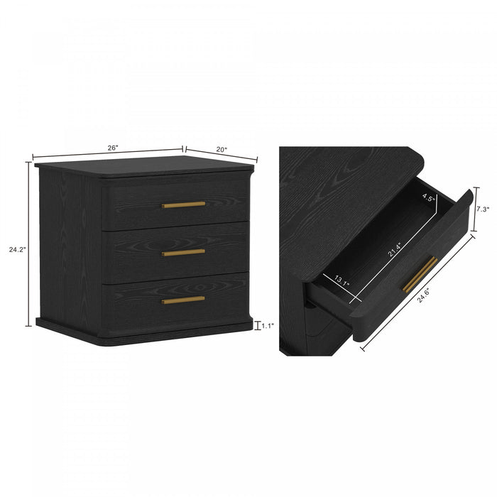 Table de nuit traditionnelle Clifford en noir (3 tiroirs)
