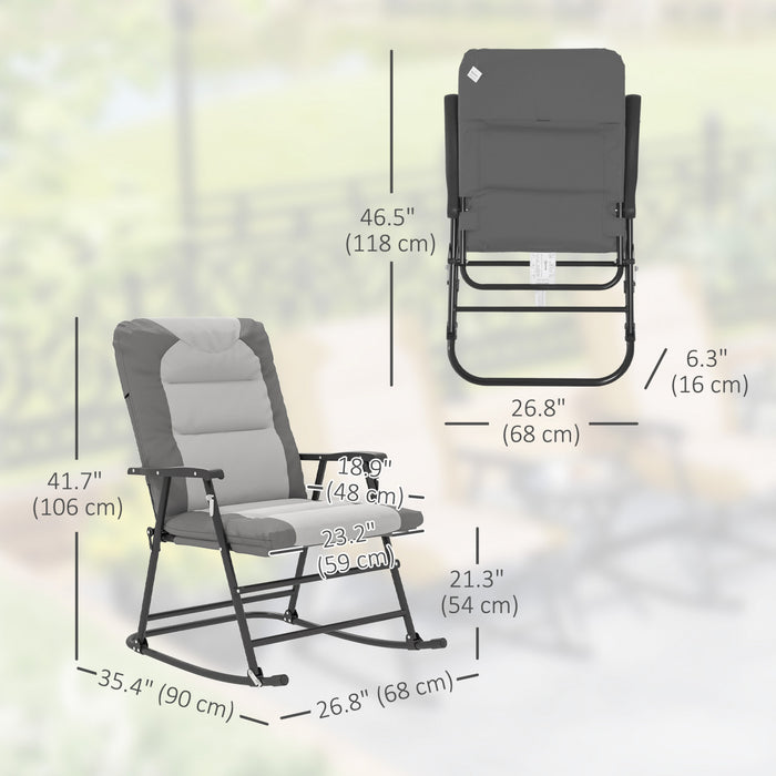 Outsunny Ensemble De 2 Chaises A Bascule Pliables Pour Patio, Gris Clair