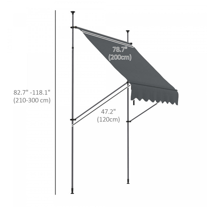 Outsunny Auvent Retractable 6.5' X 4', Autoportant Et Sans Vis, Gris Fonce