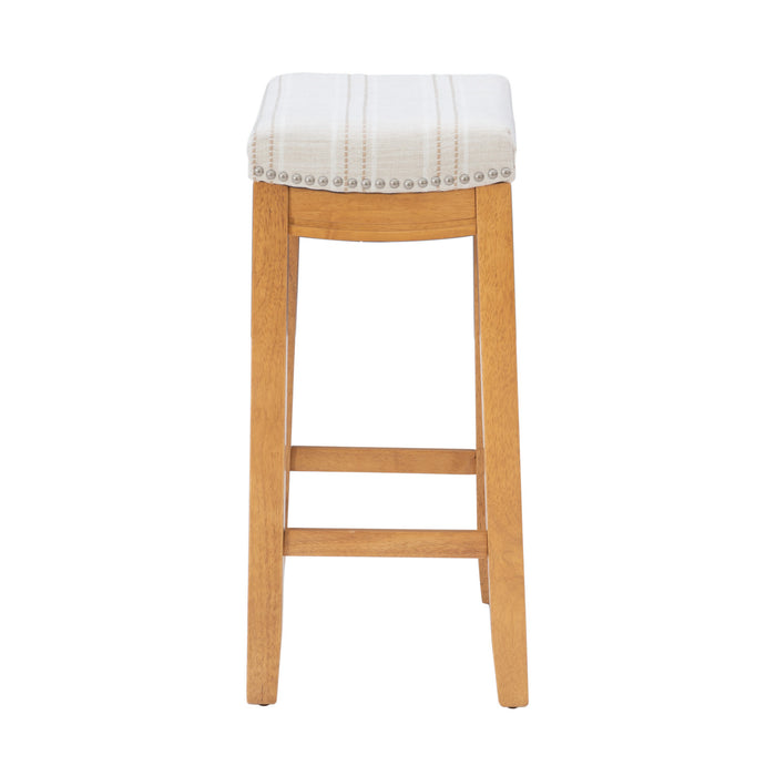 Tabouret Claridge de hauteur comptoir en tissu d’apparence lin et sans dossier - rayures rustiques