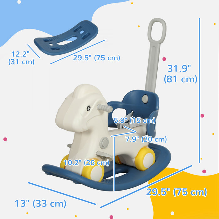 Qaba Cheval A Bascule 4 En 1 Pour Bebe, Voiture A Pousser, Voiture Coulissante Avec Planche D'equilibre Amovible Et Poignee De Poussee, Pour 2 A 5 Ans, Bleu