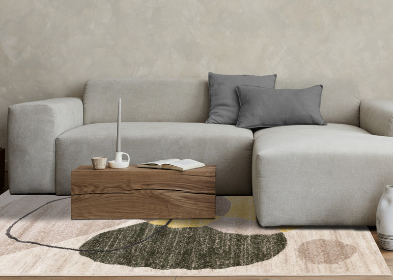 Carpette Marley verte, jaune et taupe à motif géométrique - 5 pi 3 po x 7 pi 7 po