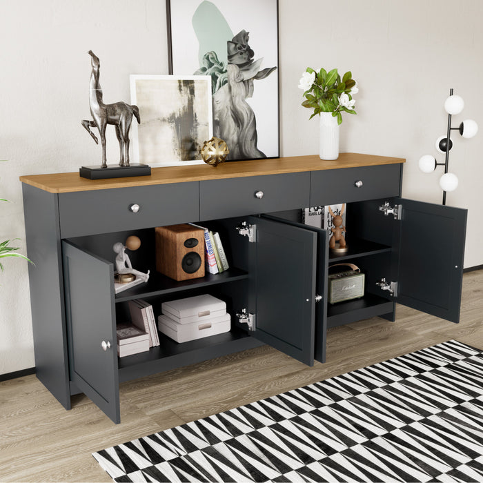 Grace Buffet en Bois Rustique de 55,1\" avec Portes et Tiroirs, Gris