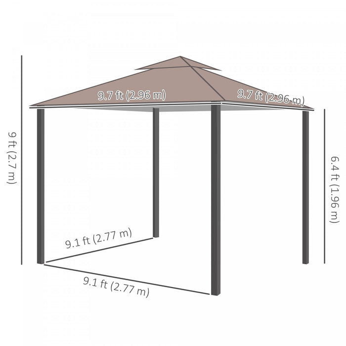 Outsunny Tente D'abris De Jardin 10' X 10' Avec Parois Laterales, Marron