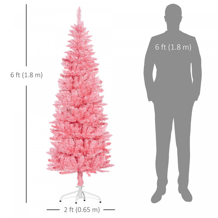 Homcom Arbre De Noel Artificiel De 6pi De Haut Avec Base En Acier, Rose