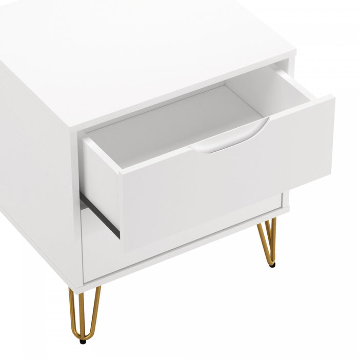 Table de nuit Avira style milieu du siecle moderne 20\" en blanc (2 tiroirs)