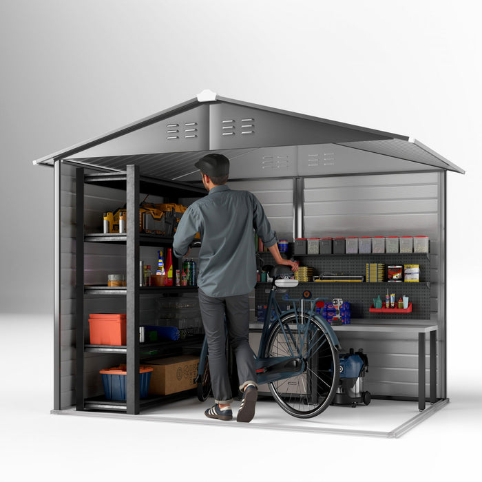 Outsunny Abri De Rangement 8' X 6', Abri A Outils En Metal, Gris Fonce