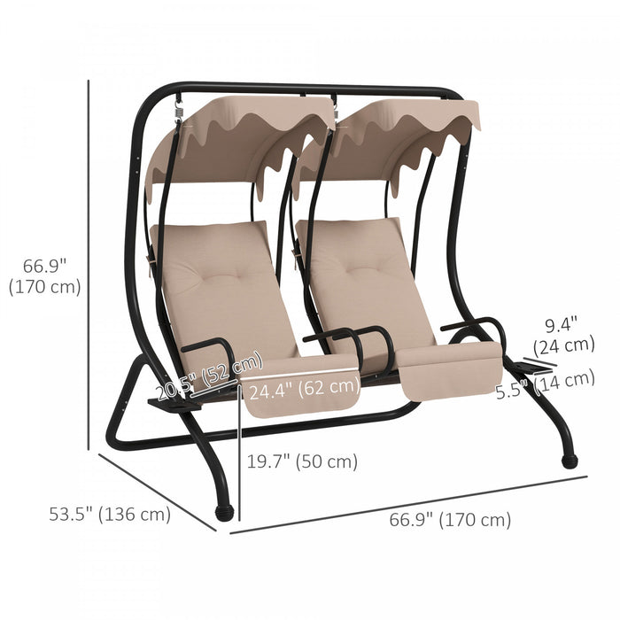 Outsunny Balancelle De Patio A 2 Places Avec Auvent Amovible, Beige