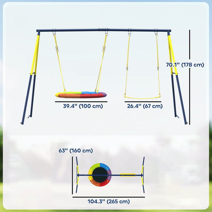 Balancoire pour Enfants Qaba avec Double Balancoires, Cadre Metallique, Capacite 150 kg