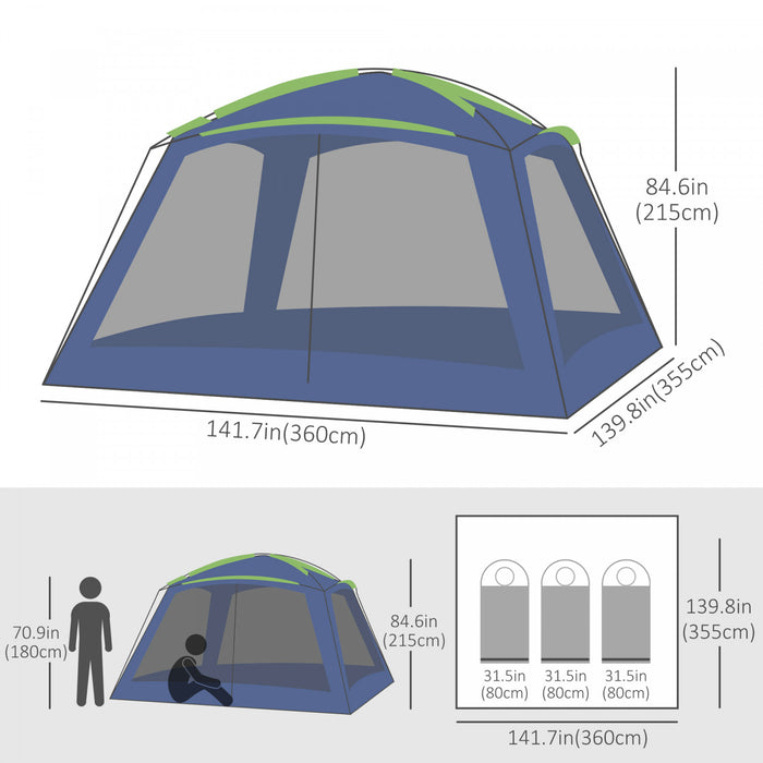 Outsunny 12'x12'x7' 5-8 Personnes Tente De Camping En Plein Air Portable Abri Resistant A L'eau Randonnee Pop Up Mesh Wall