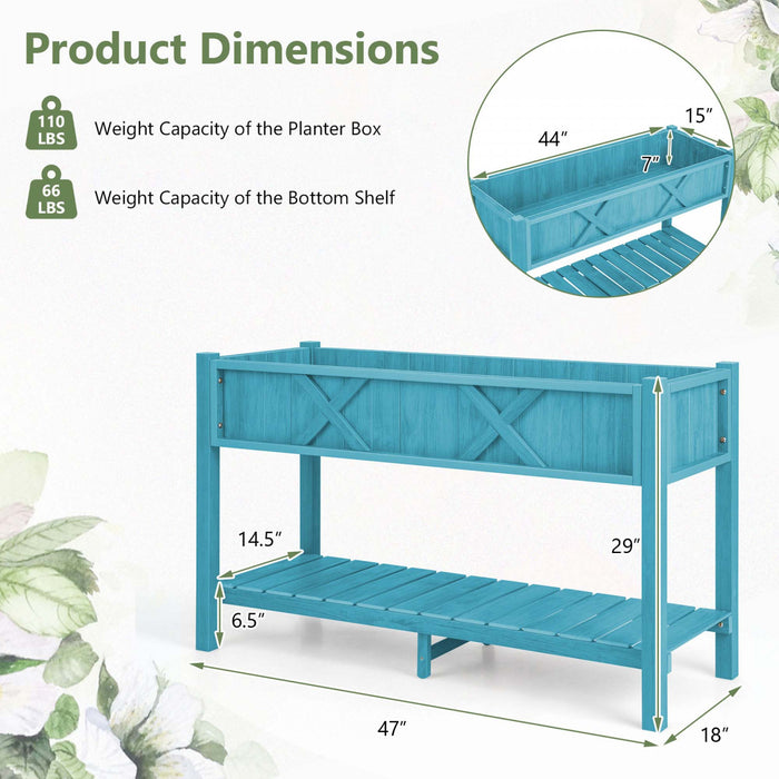 Costway Hips Souleve Lit De Jardin Poly Bois Eleve Planter Boite Avec Les Jambes, Etagere De Stockage Bleu