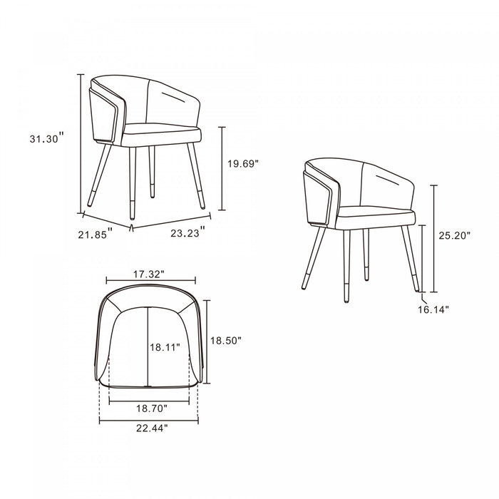 Chaise de salle a manger moderne en bois et cuir vegetalien Reeva en gris - Lot de 2