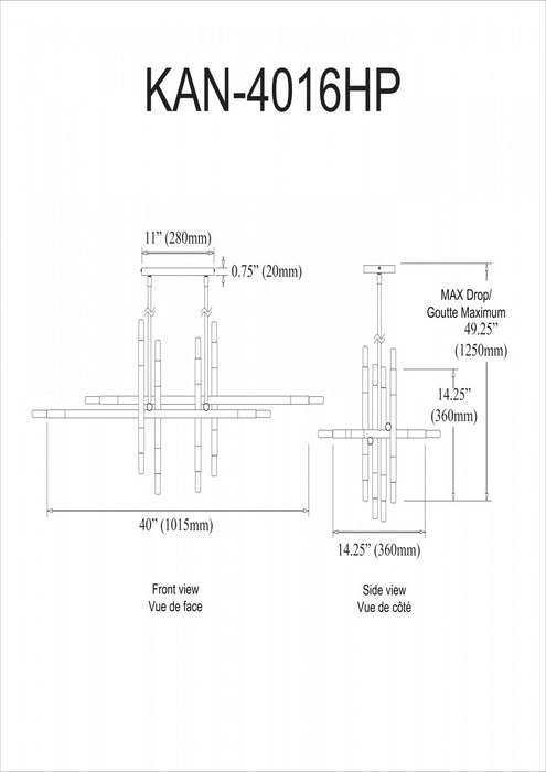 Luminaire suspendu horizontal Kanata de Dainolite avec fini laiton vieilli et 16 ampoules
