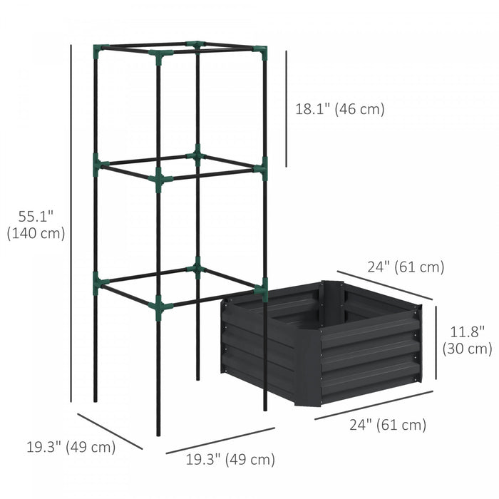 Outsunny Lit De Jardin Sureleve Galvanise Avec Cage En Treillis, Gris