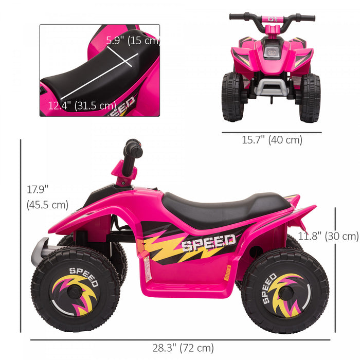 Qaba Quad, Vehicule Electrique Alimente Par Batterie 6 V, Quad A 4 Roues Avec Interrupteur Avant Et Arriere, Pour Garcons Et Filles De 18 A 36 Mois, Rose
