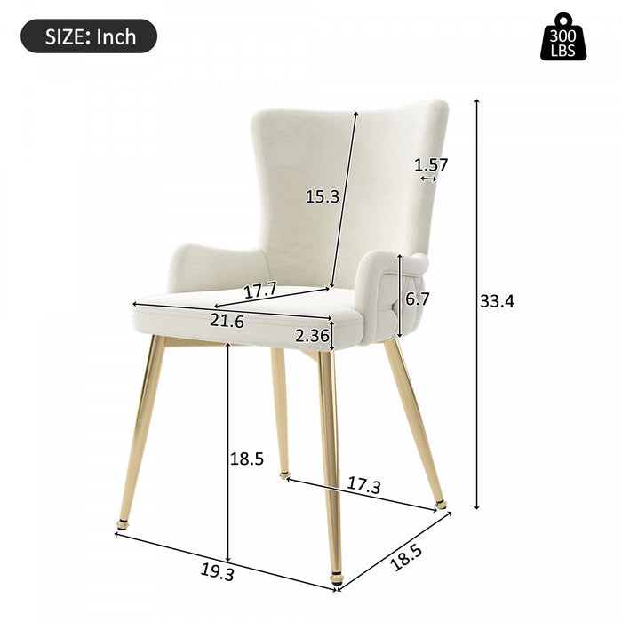 Chaises de salle a manger Luna en velours avec revetement capitonne et pieds metalliques dores, lot de 4, beige